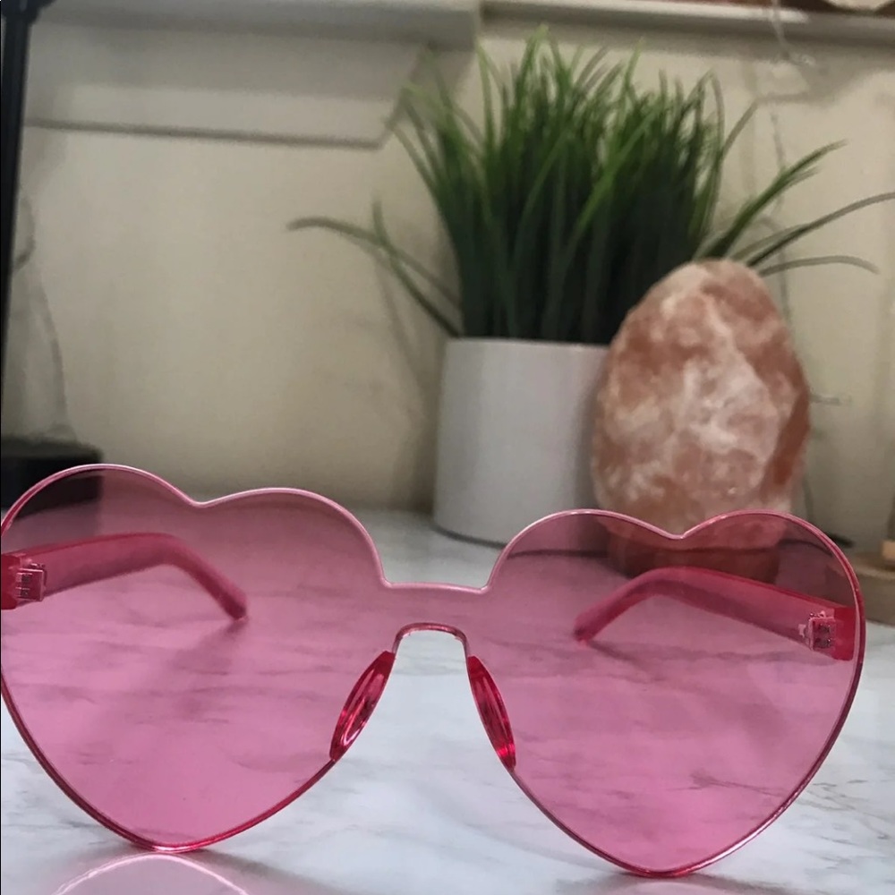 Pink Heart Rimless Sunglasses